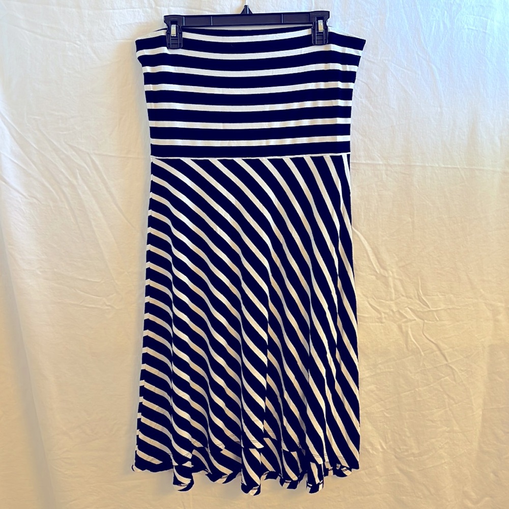 LOFT Strapless Black and White Striped Dress